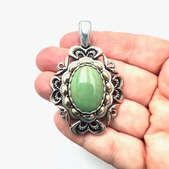 Carolyn Pollack Copper Brass Sterling Silver Green Gemstone Pendant 2.5" - Picture 4 of 5